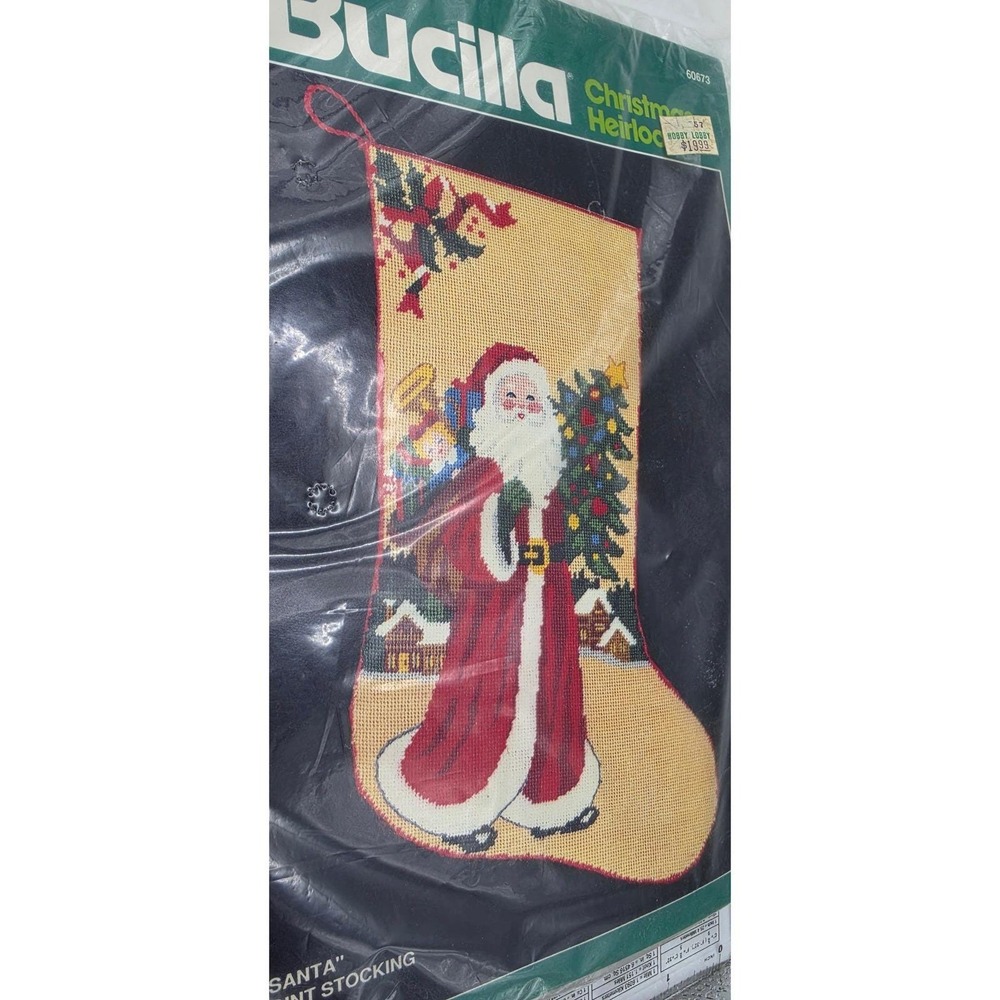 Bucilla Antique Santa Needlepoint Christmas Stocking Kit 18 Inch Vintage 60673